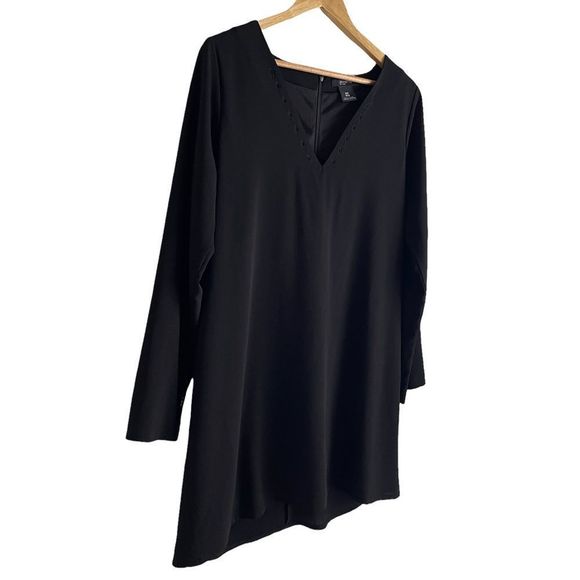 Brunette The Label Black V-Neck Long Sleeve Shift Dress Size M / L - Picture 3 of 5